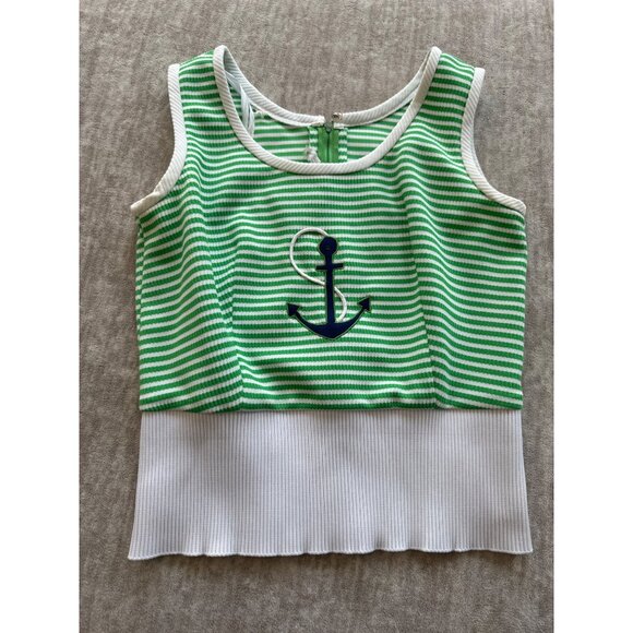 1960s 1970s Vintage Nautical with Anchor Green White Crop Top Ayres Unlimited - Picture 4 of 6